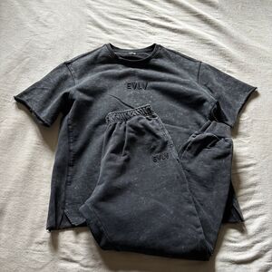 EVLV Gear Gray Acid Wash Sweatshirt and Sweatpants Set